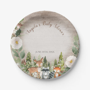 Papier Bord Winter Woodland Animals White Floral
