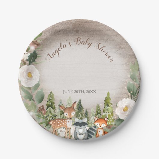 Papier Bord Winter Woodland Animals White Floral (Voorkant)