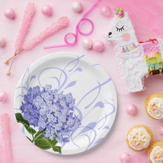 Papier Borden-Blauw Hydrangea Papieren Bordje (Feest)