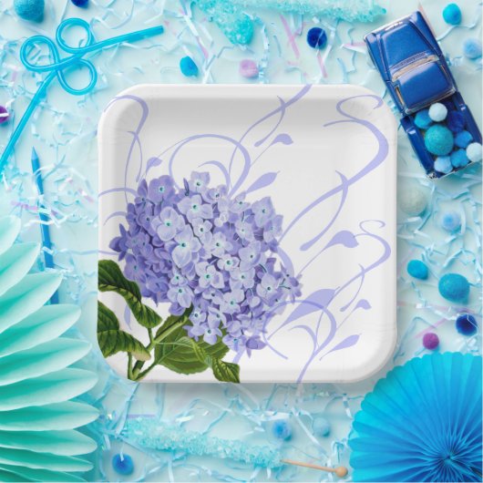 Papier Borden-Blauw Hydrangea Papieren Bordje (Feest)