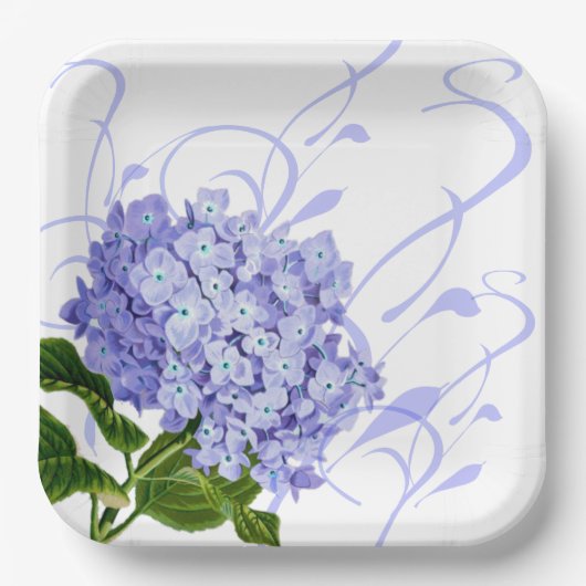 Papier Borden-Blauw Hydrangea Papieren Bordje (Voorkant)