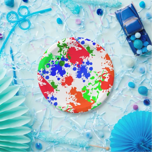 Papier Borden Bright Neon Paint Splatter Pattern Papieren Bordje (Feest)