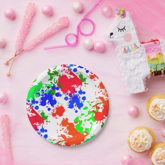 Papier Borden Bright Neon Paint Splatter Pattern Papieren Bordje (Feest)