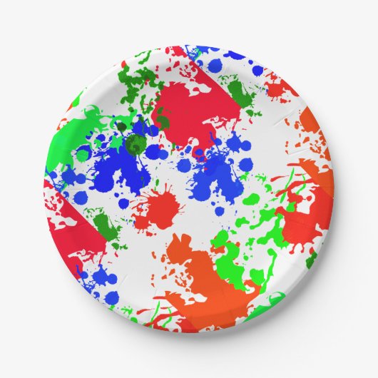 Papier Borden Bright Neon Paint Splatter Pattern Papieren Bordje (Voorkant)