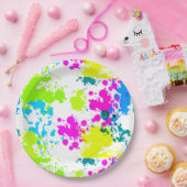 Papier Borden Bright Neon Paint Splatter Pattern Papieren Bordje (Feest)