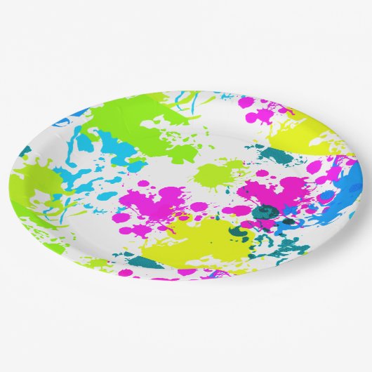 Papier Borden Bright Neon Paint Splatter Pattern Papieren Bordje (Gekanteld)