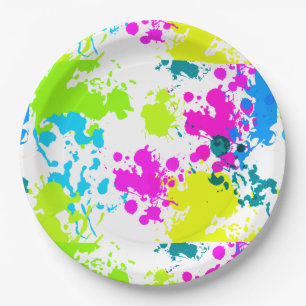 Papier Borden Bright Neon Paint Splatter Pattern Papieren Bordje