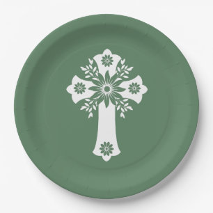 Papier Borden Floral Cross Fern Groen Papieren Bordje