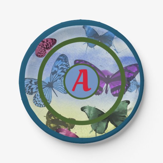 Papier Borden VLINDERS & AANGEPASTE INITIAAL Papieren Bordje (Voorkant)