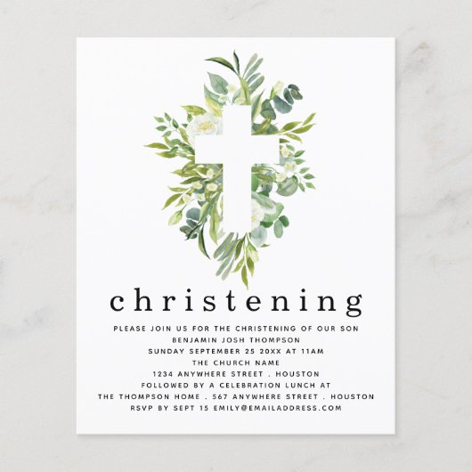 PAPIER Botanische bladeren Cross Christening Invit Flyer (Voorkant)
