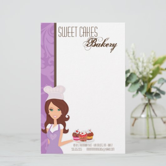 Papier - Brunette Baker Paarse Cup Cakes Bake (Staand voorkant)