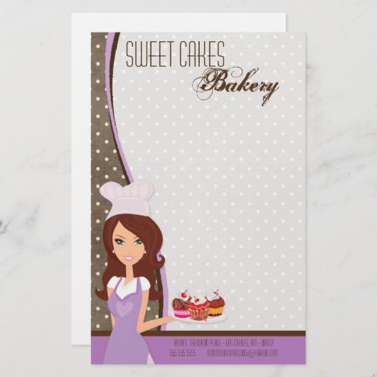 Papier - Brunette Baker Paarse Cup Cakes Bake (Voorkant / Achterkant)