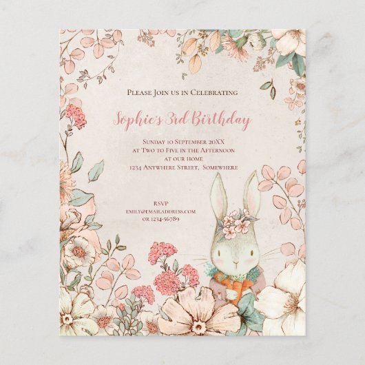PAPIER | Bunny Floral 3rd Birthday Girl Flyer (Voorkant)