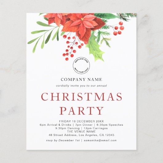 PAPIER Business Logo Poinsettia Kerstparty Flyer (Voorkant)