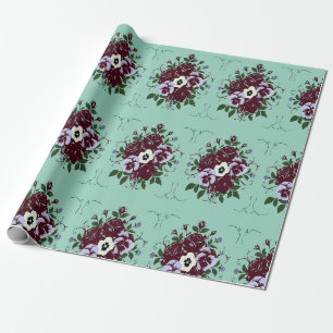 Papier Cadeau Botanique Boeket Paarse Rozen