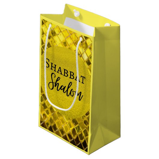 Papier cadeaus voor Shabbat Shalom Yellow Design Klein Cadeauzakje (Voorkant Gekanteld)
