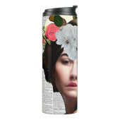 Papier Collage Style Art | Dame en bloemen Thermosbeker (Gedraaid links)