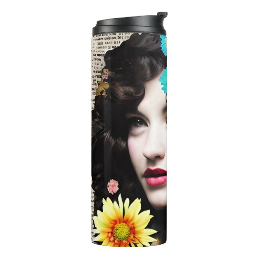 Papier Collage Style Art |  dame en bloemen Thermosbeker (Gedraaid links)
