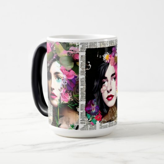 Papier Collage Style Art |  Dames Magische Mok (Voorkant links)