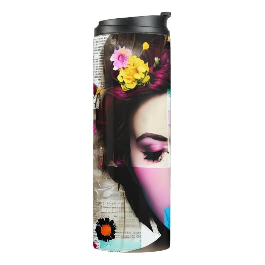 Papier Collage Style Art | vrouw Thermosbeker (Gedraaid links)