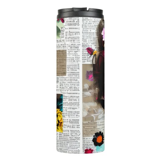 Papier Collage Style Art | vrouw Thermosbeker (Achterkant)