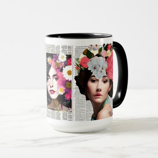 Papier Collage Style Art | Vrouwen en bloemen Mok (Voorkant rechts)