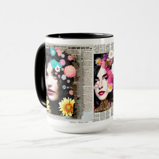 Papier Collage Style Art | Vrouwen en bloemen Mok (Voorkant links)