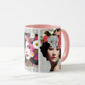 Papier Collage Style Art | Vrouwen en bloemen Mok (Voorkant rechts)