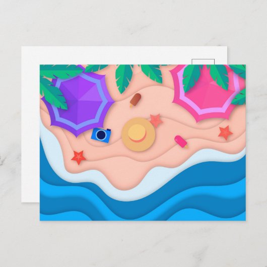Papier Craft Zomer op het strand Briefkaart (Voorkant / Achterkant)