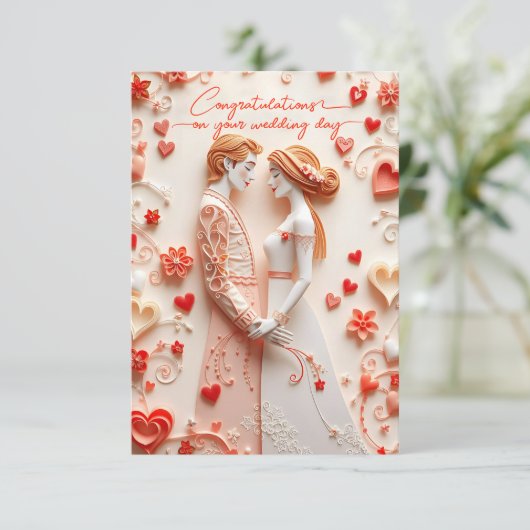 Papier-Cut Bruid en Bruidegom Wedding Gefeliciteer Kaart (Staand voorkant)