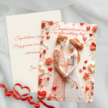 Papier-Cut Bruid en Bruidegom Wedding Gefeliciteer Kaart<br><div class="desc">Vier de vreugdevolle gelegenheid van een bruiloft met dit prachtig ontworpen aanpasbare platte wenskaart! De voorkant van de kaart heeft een elegant en ingewikkeld papier-gesneden ontwerp van een bruid en bruidegom die handen vasthouden, omringd door een grillige reeks harten, bloemen en delicate wervelingen in tinten rood, roze en wit. De...</div>