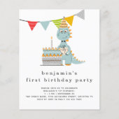 PAPIER | Cute Dinosaur Cake 1st Birthday Invitatio Flyer (Voorkant)