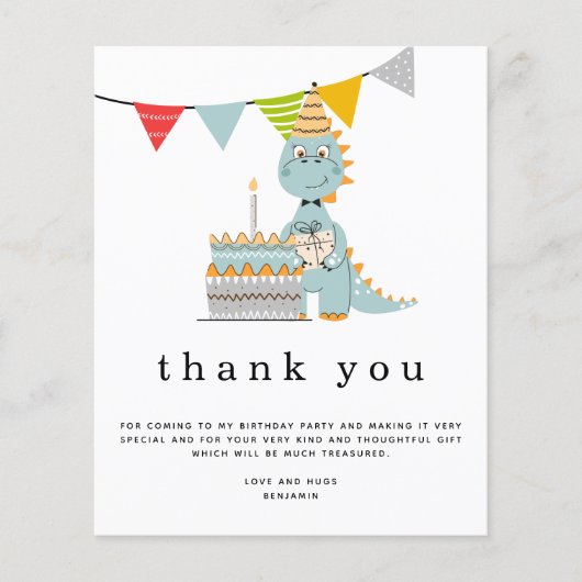 PAPIER | Cute Dinosaur Cake Kids Birthday Dank u Flyer (Voorkant)