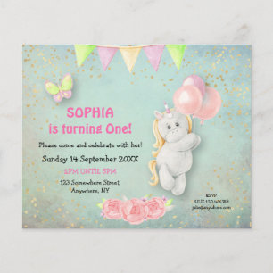 PAPIER Cute Unicorn First Birthday Invitation Flyer