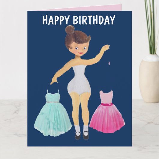 PAPIER DOLL 5X7 BIRTHDAY KAART VOOR MEISJE (Voorkant)