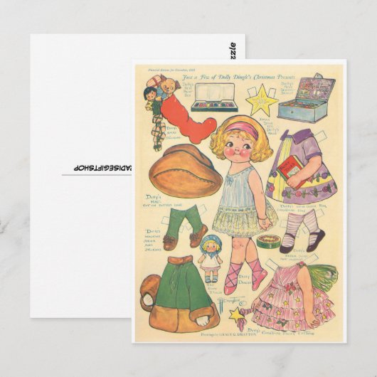 PAPIER DOLL DOLLY DINGLE CHRISTMAS BRIEFKAART (Voorkant / Achterkant)