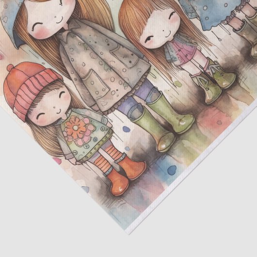 Papier Doll Meisjes Waterverf Collage Decoupage (Detail)