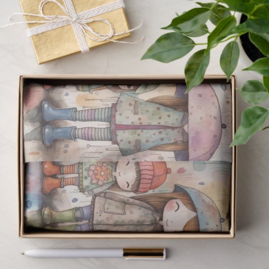 Papier Doll Meisjes Waterverf Collage Decoupage (Geschenk)