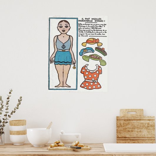 Papier Doll, Vrouw Beach, Frankrijk Poster (Keuken)