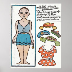 Papier Doll, Vrouw Beach, Frankrijk Poster