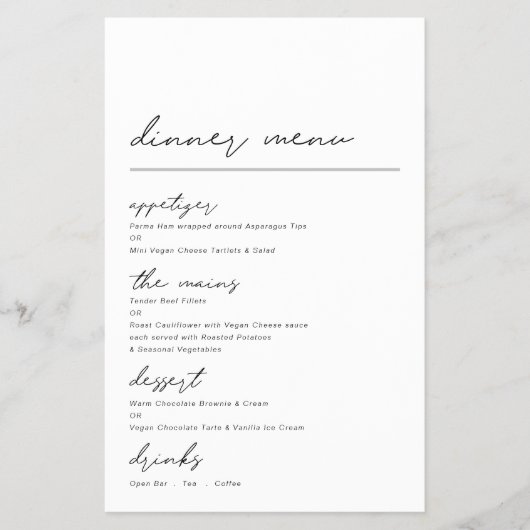 PAPIER | Eenvoudig menu Manuscript Occasion Dinner (Voorkant)