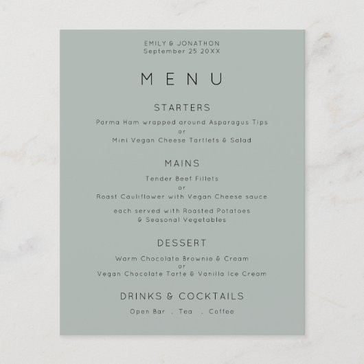 PAPIER | Eenvoudig menu Silvery Sage Green Wedding (Voorkant)