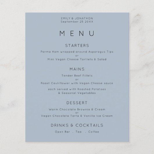 PAPIER | Eenvoudig menu Stusty Blue Wedding (Voorkant)