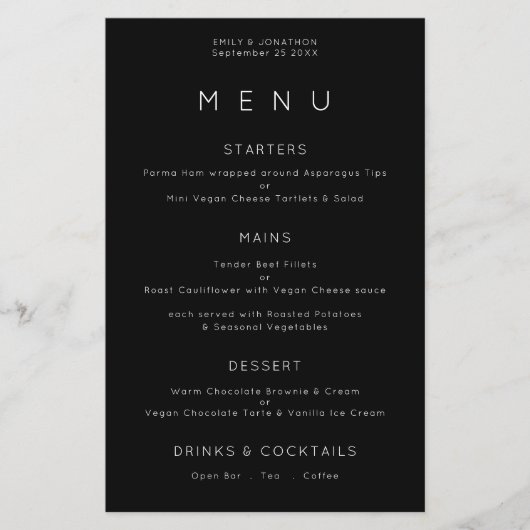 PAPIER | Eenvoudig menu Typografie White Black Wed (Voorkant)