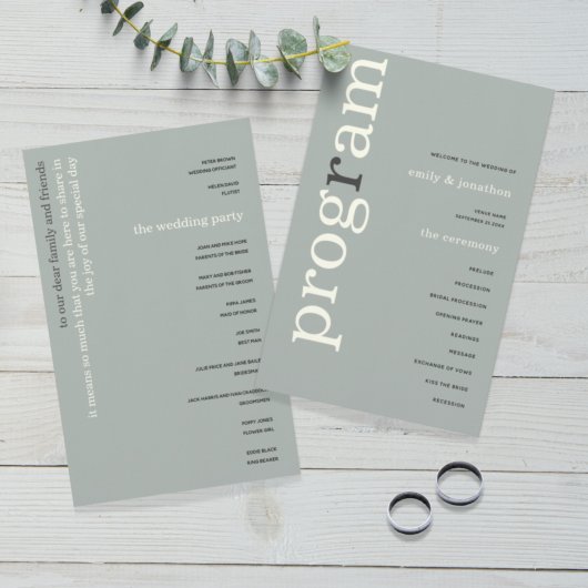 PAPIER | Eenvoudig Sage Ivory Text Wedding Program Flyer
