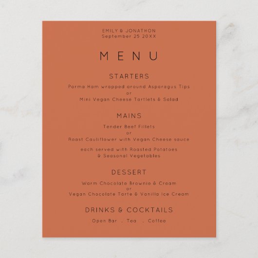 PAPIER | Eenvoudig tekstmenu Terracotta Wedding Flyer (Voorkant)
