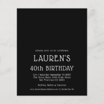 PAPIER Eenvoudige tekst Wit Zwart 40e verjaardagsf