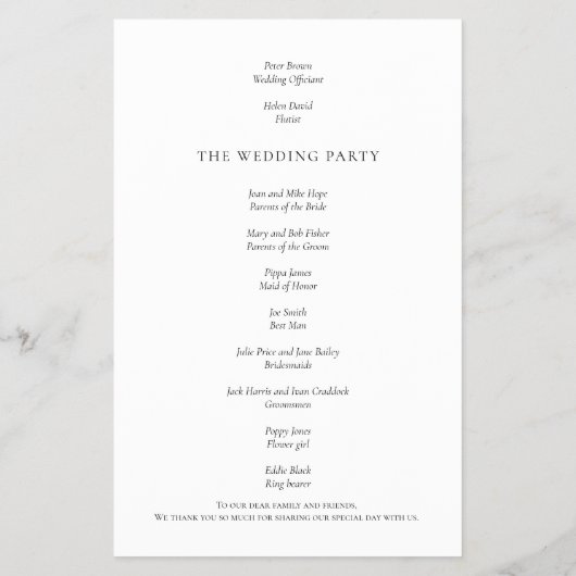 PAPIER | Elegant Text Black White Wedding Programm Flyer (Achterkant)