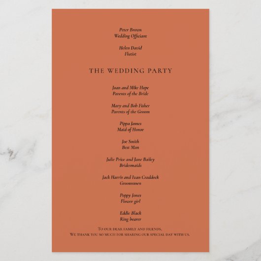 PAPIER | Elegant Text Terracotta Wedding Programme Flyer (Achterkant)