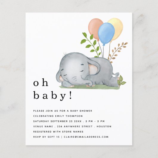 PAPIER Elephant Blue Boy Baby shower nodigt uit Flyer (Voorkant)